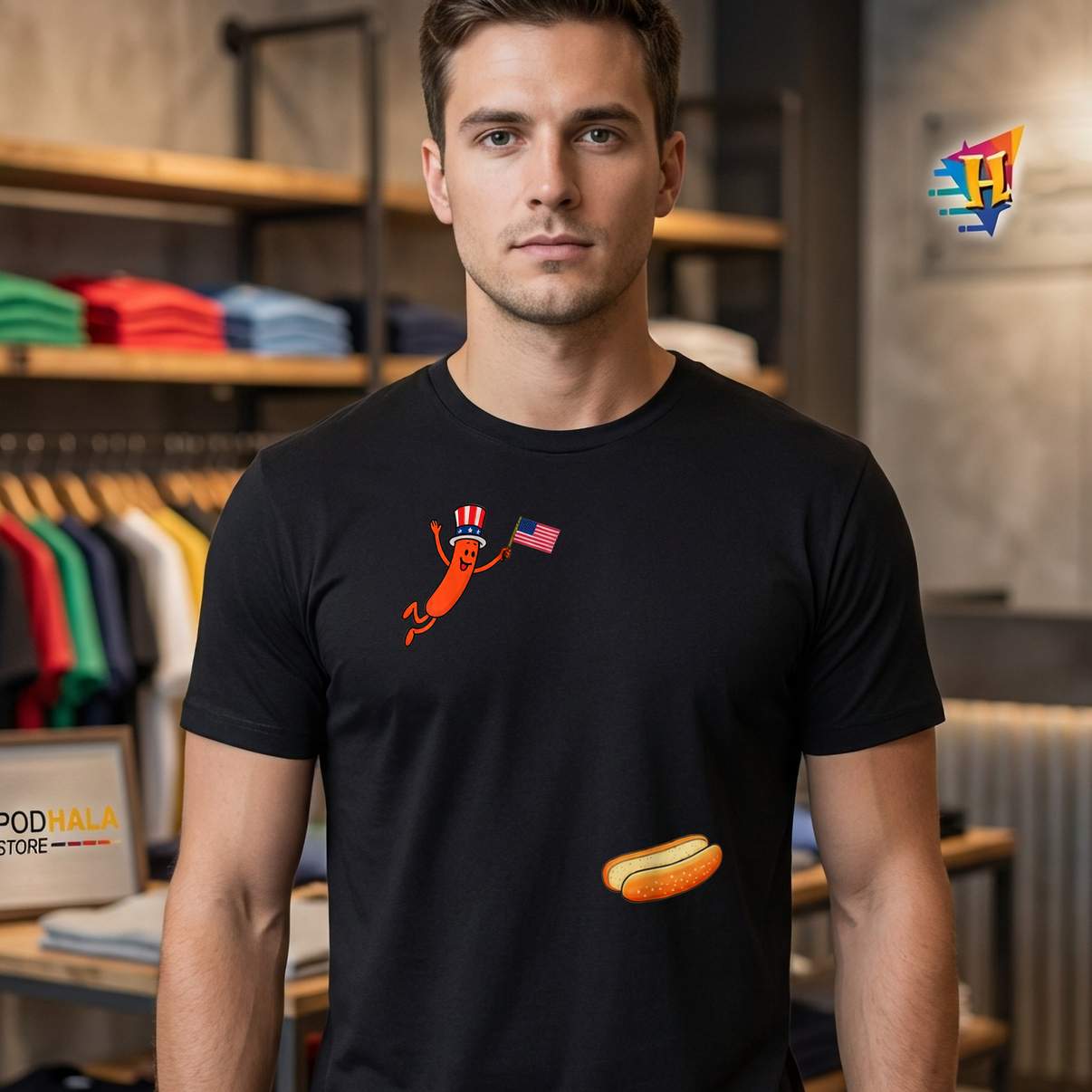 Hotdog Freedom Dive T-Shirt Funny Uncle Sam Jumping Into Bun Graphic Apparel Hotdog Freedom Dive T-Shirt Funny Uncle Sam Jumping Into Bun Graphic Apparel