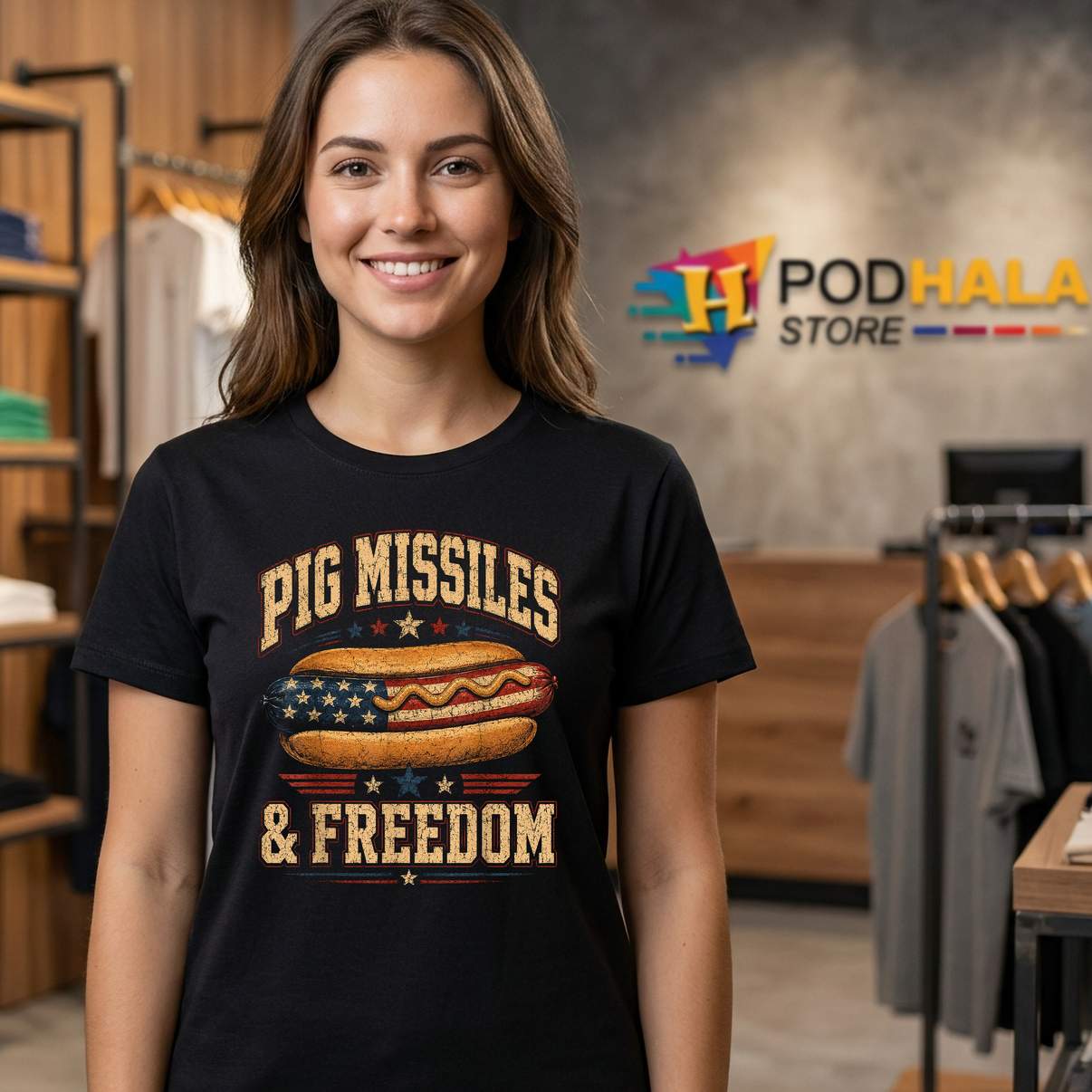 Hotdog Pig Missiles Shirt Funny Freedom Fourth Of July BBQ Patriotic Gear