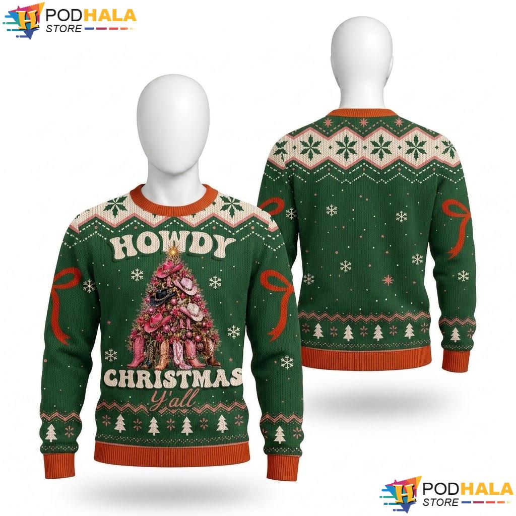 Howdy Tree Playful Yall Funny Ugly Sweater Christmas Holiday Mens Apparel