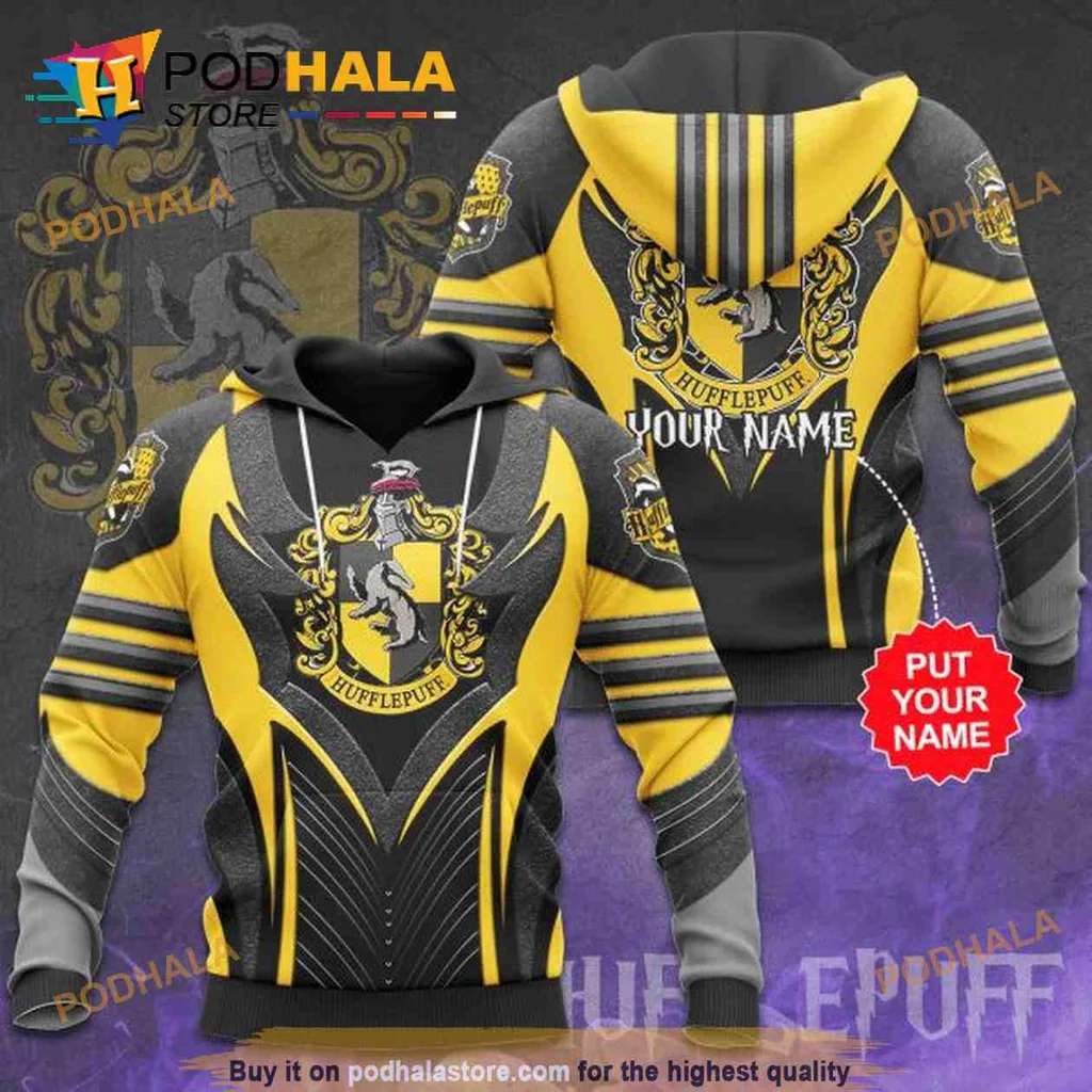 Hufflepuff House Crest 3d Hoodie With Customizable Name