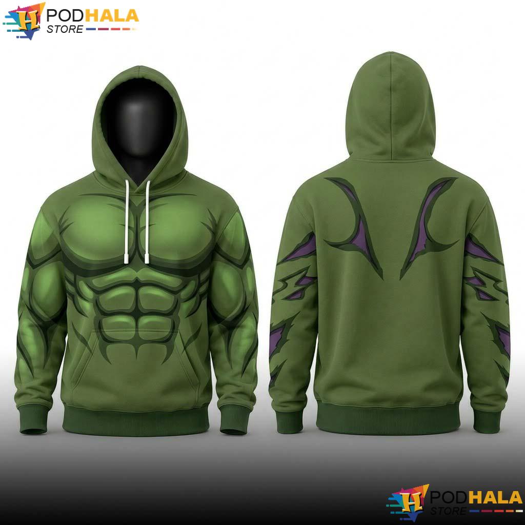 Hulk Superhero Cosplay 3D Hoodie Green Muscle Halloween Party Outfit