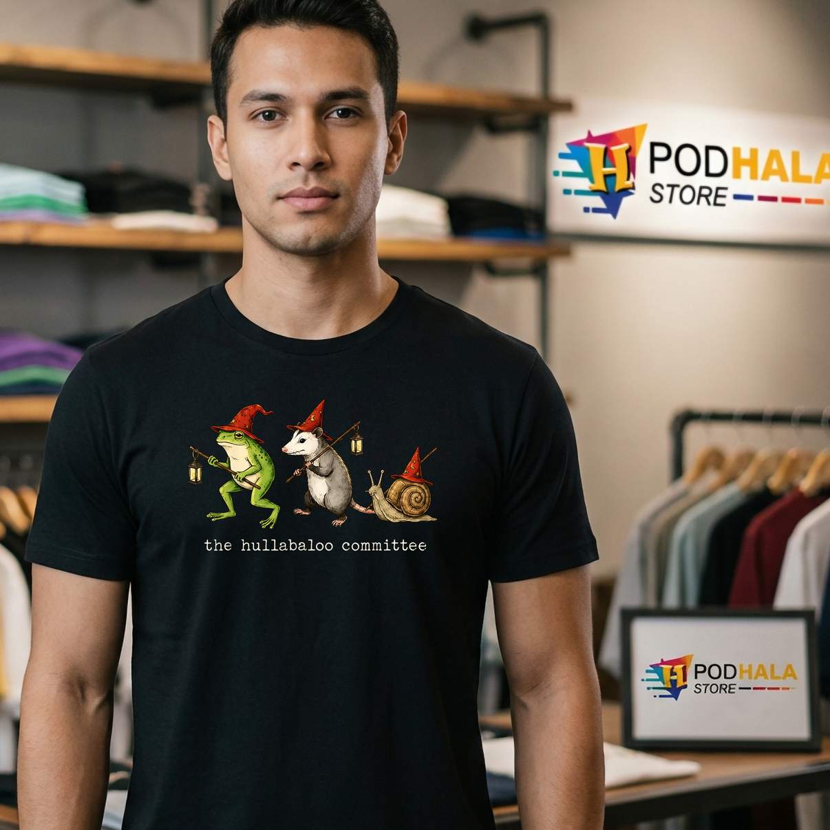 Hullabaloo Committee Meme Shirt Funny Frog Opossum Snail Animal Graphic Top