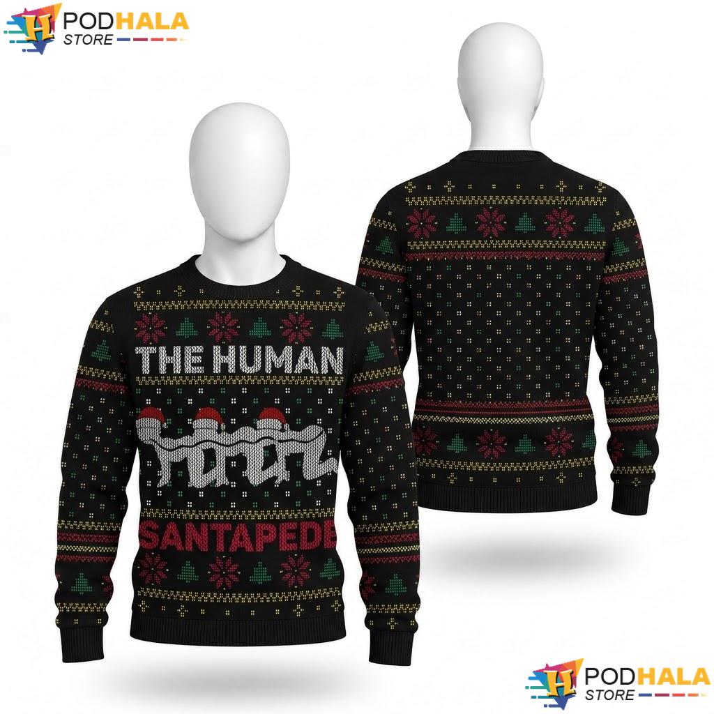 Human Santapede Parody Ugly Christmas Sweater Funny Pun Holiday Top