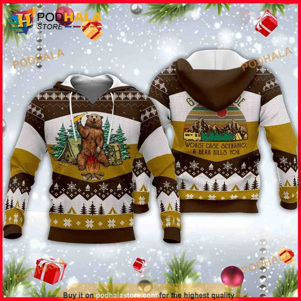 Humorous Bear Camping 3d Hoodie, Worst Case Scenario Design
