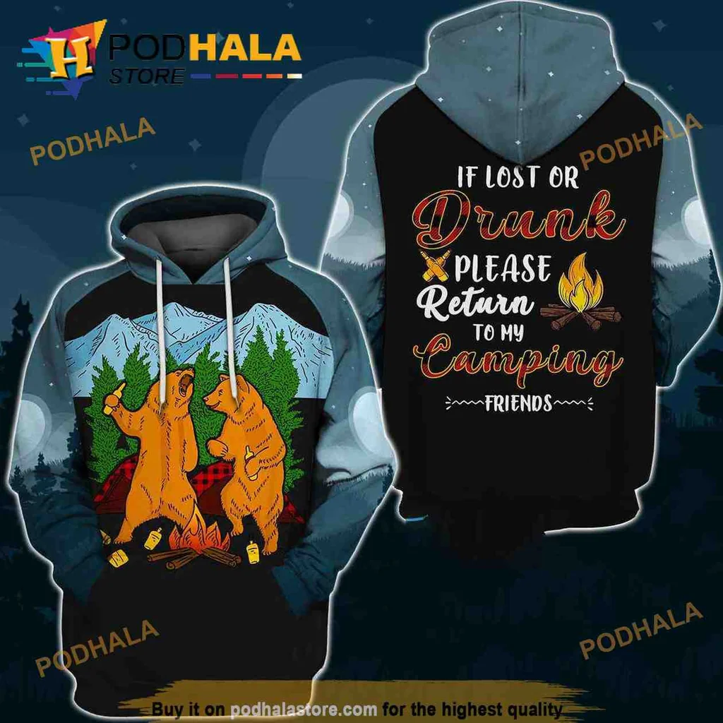 Humorous Camping Bear 3d Hoodie With Whimsical Design For Outdoor Enthusiasts