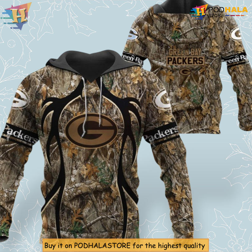 Hunting Camo Forest Pattern Green Bay Packers Zip Up Hoodie NFL 3D Edition
