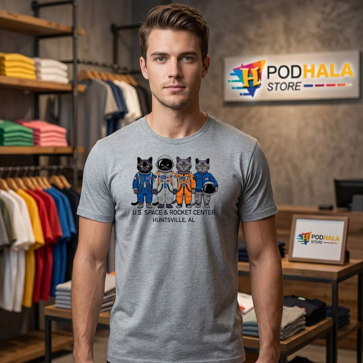 Huntsville Alabama Space T-Shirt Rocket Center Astronaut Cats Graphic For Men Huntsville Alabama Space T-Shirt Rocket Center Astronaut Cats Graphic For Men
