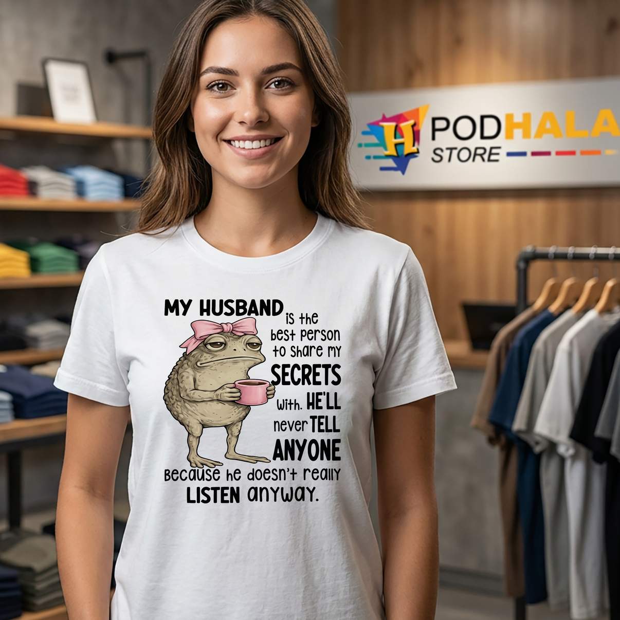 Husband Best Person Secrets Shirt Funny Frog Marriage Meme Graphic For Women