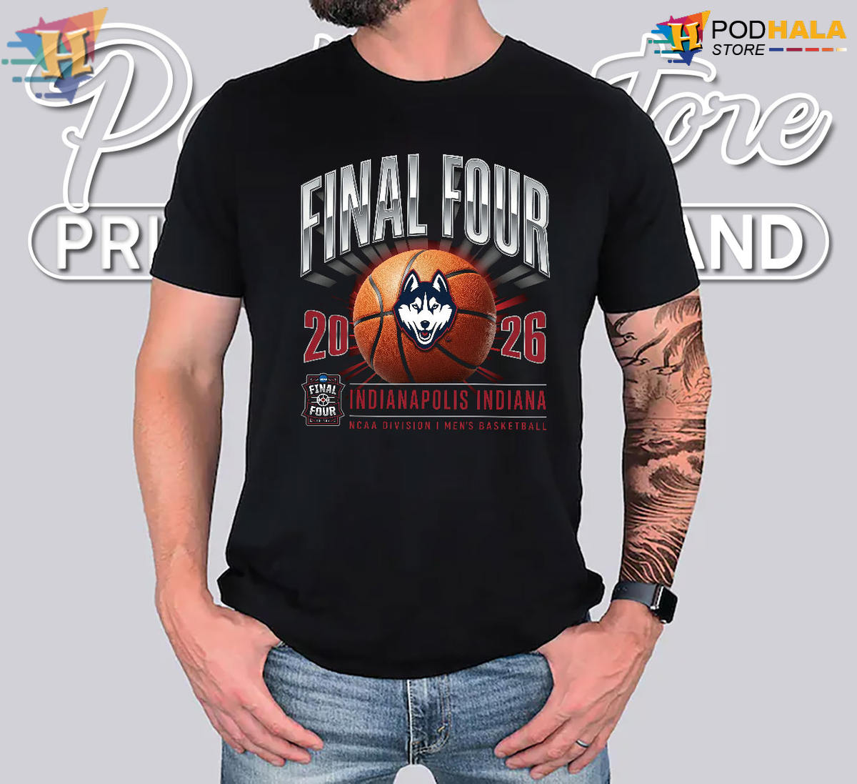 Huskies 2026 NCAA Final Four Basketball Tee Indianapolis for Men's College Fans