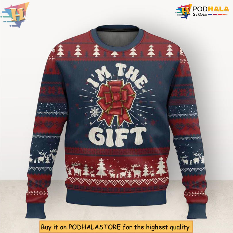 I Am The Gift Humor Quote Design Minimal Pattern Holiday Christmas Sweater