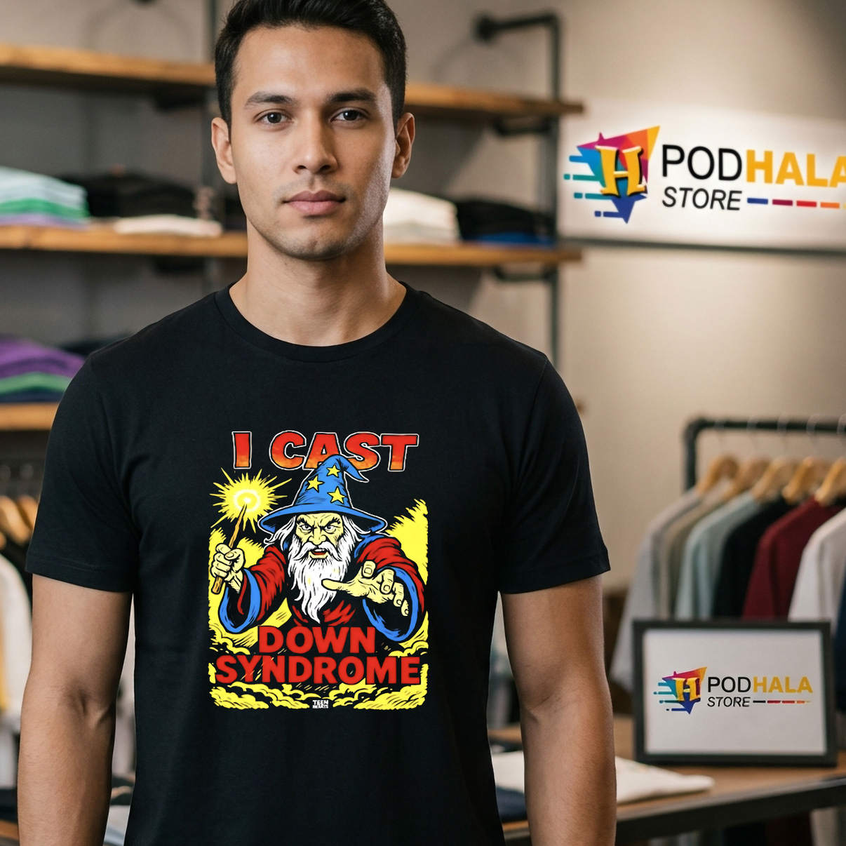 I Cast Down Syndrome Wizard Shirt Funny Meme Humor Graphic Novelty Casual