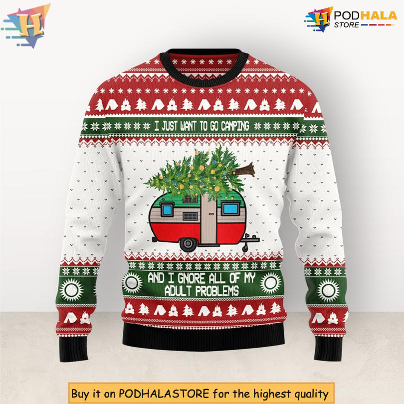 I Just Want To Go Camping Forest Life Scene Cozy Xmas Sweater I Just Want To Go Camping Forest Life Scene Cozy Xmas Sweater