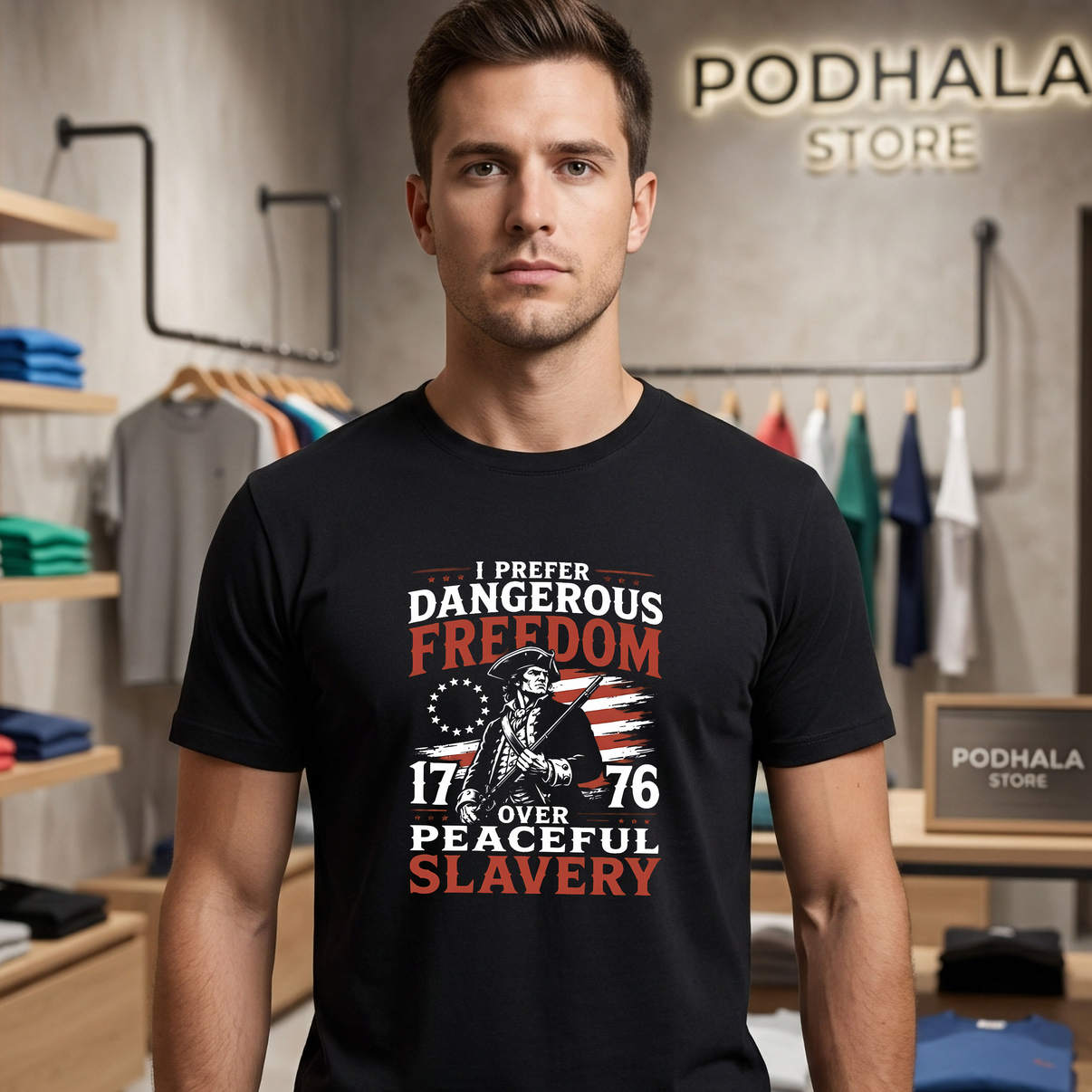 I Prefer Dangerous Freedom Shirt Over Peaceful Slavery Patriot Graphic Mens
