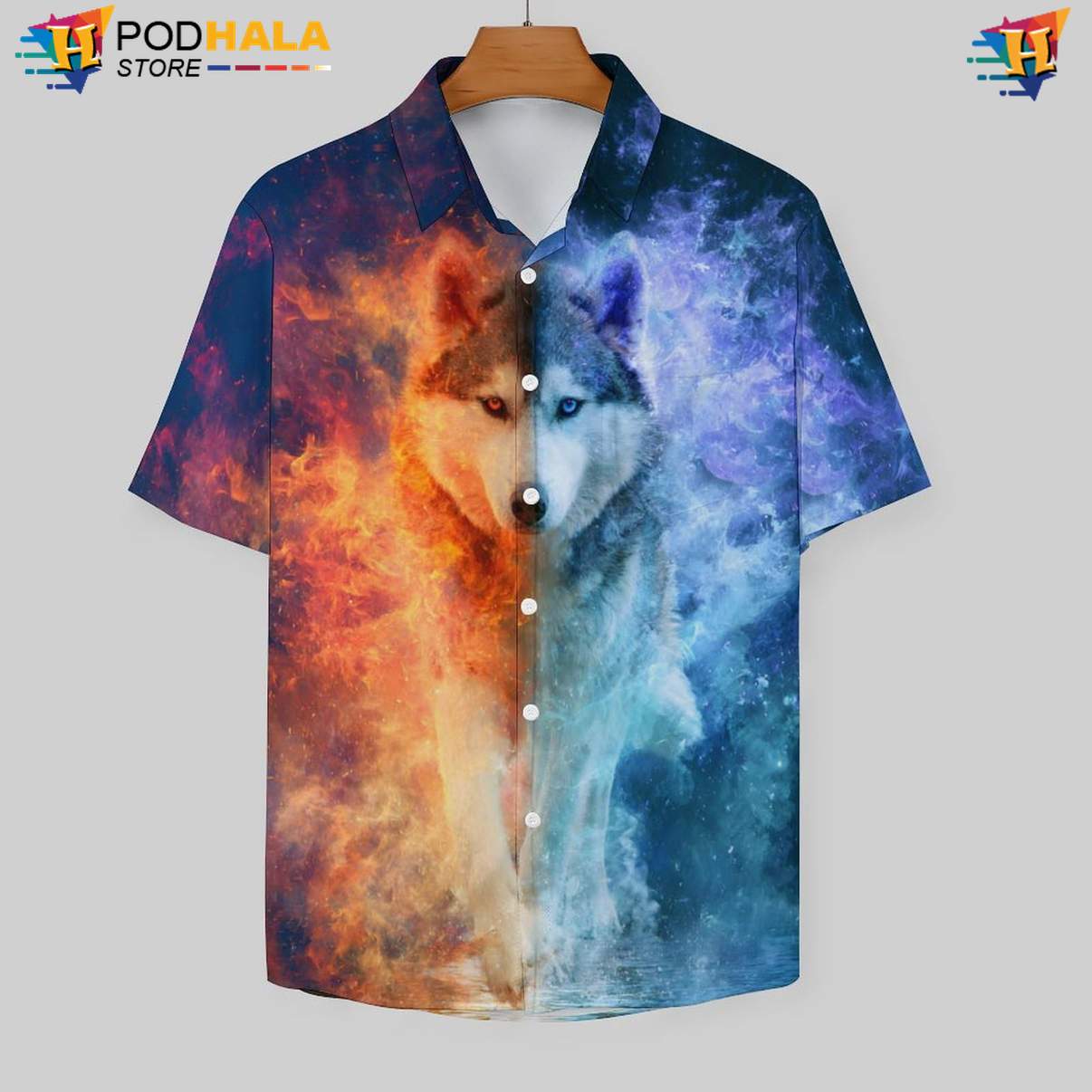 Ice Smoke Wolf Tropical Shirt Mens Cool Print Casual Graphic Tropical Gear Top Ice Smoke Wolf Tropical Shirt Mens Cool Print Casual Graphic Tropical Gear Top