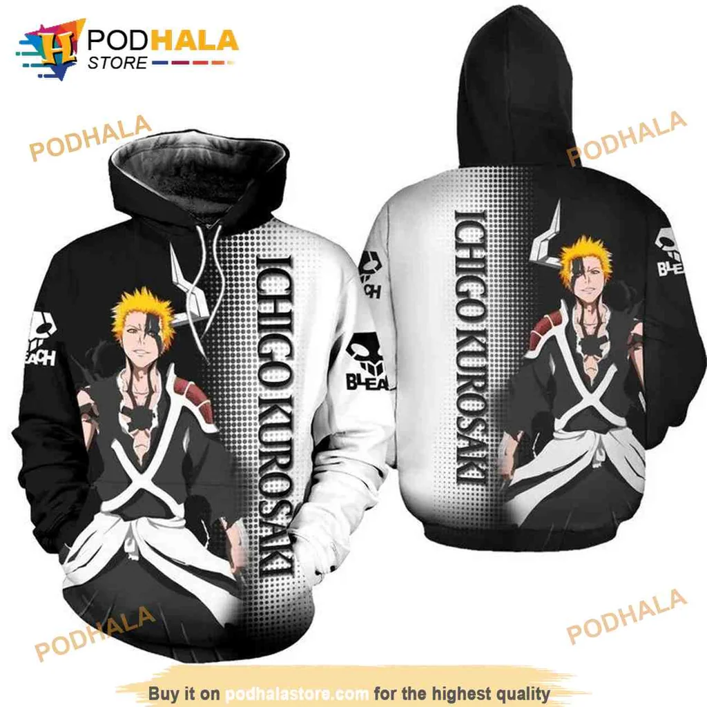 Ichigo Kurosaki Bleach 3d Hoodie Featuring Dynamic Soul Reaper Design