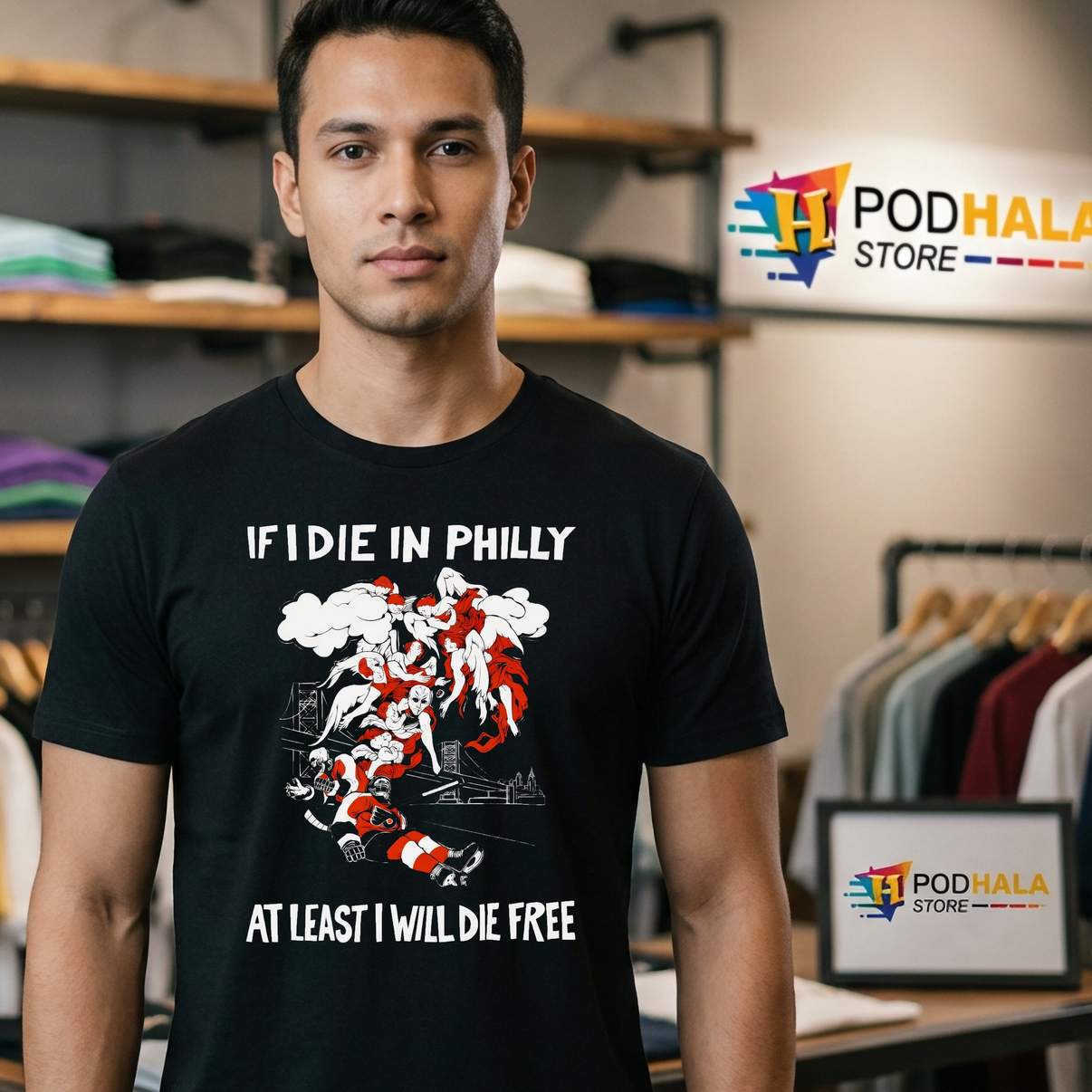 If I Die In Philly Die Free Shirt Philadelphia Flyers Hockey Fan Graphic Men