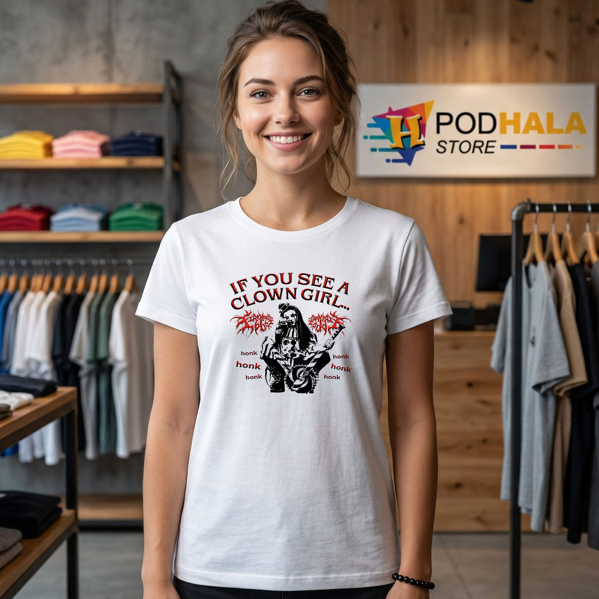 If You See A Clown Girl Honk Shirt Funny Meme Humor Graphic Novelty Mens