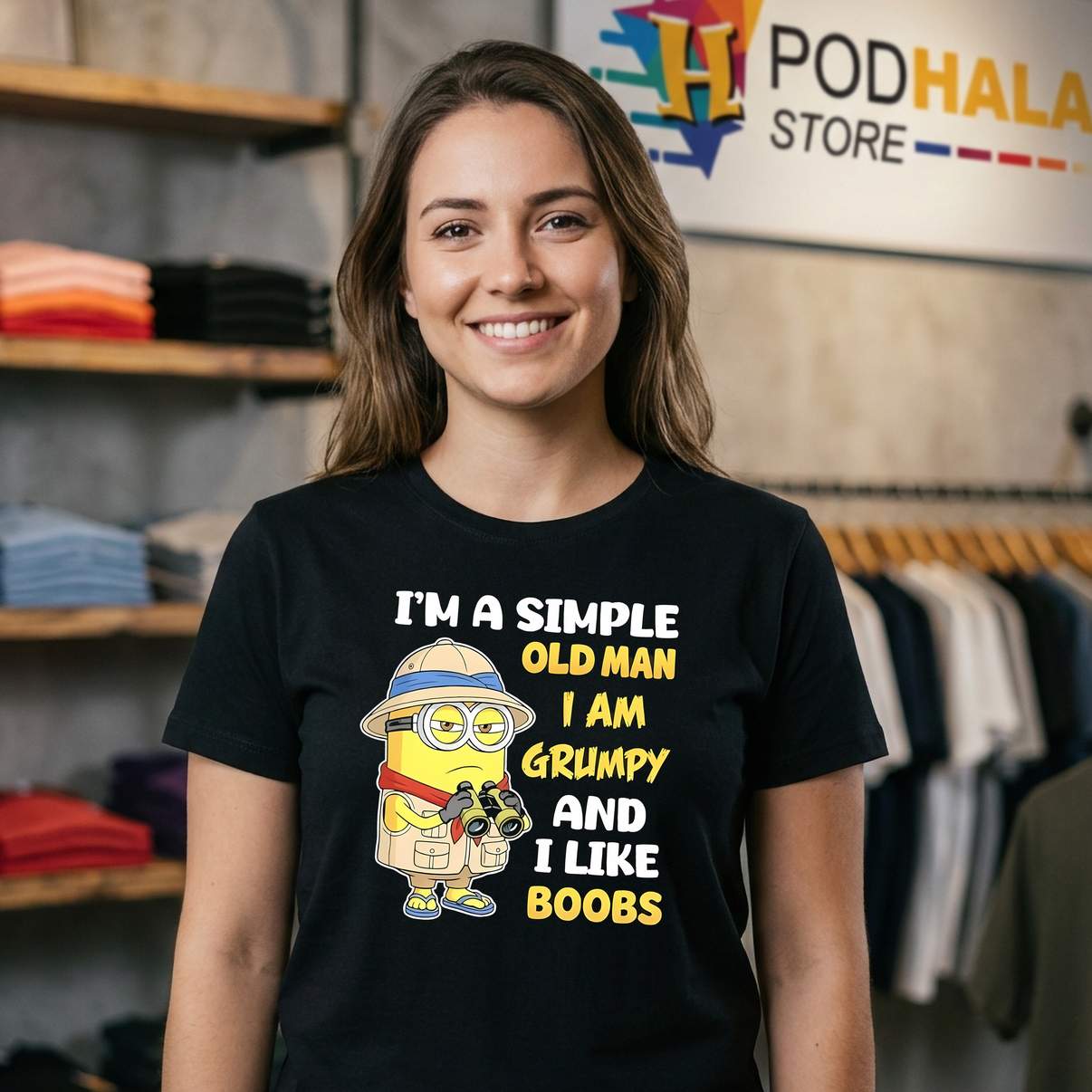 Im A Simple Old Man Minion Shirt Grumpy And Like Boobs Funny Meme Graphic