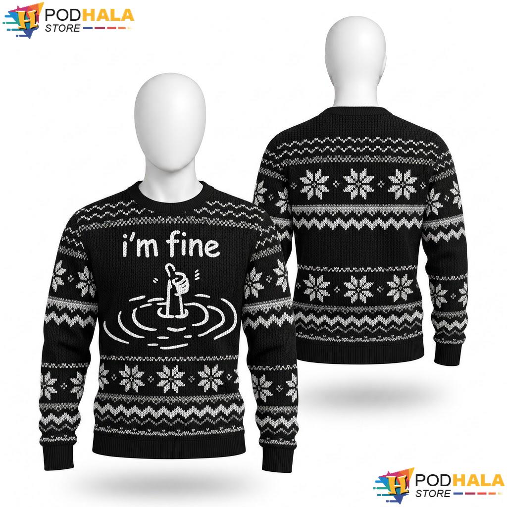 Im Fine Thumbs Up Ugly Christmas Sweater Sarcastic Humor Holiday Top