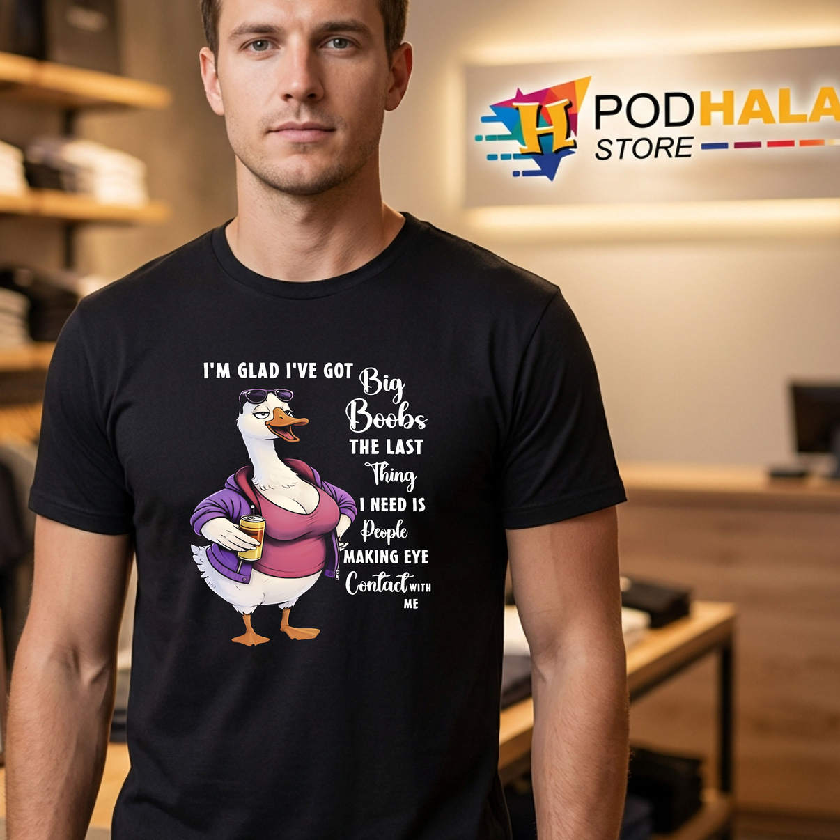 Im Glad I Got Big Boobs Goose Funny Shirt 2026 Meme Graphic Fan Apparel