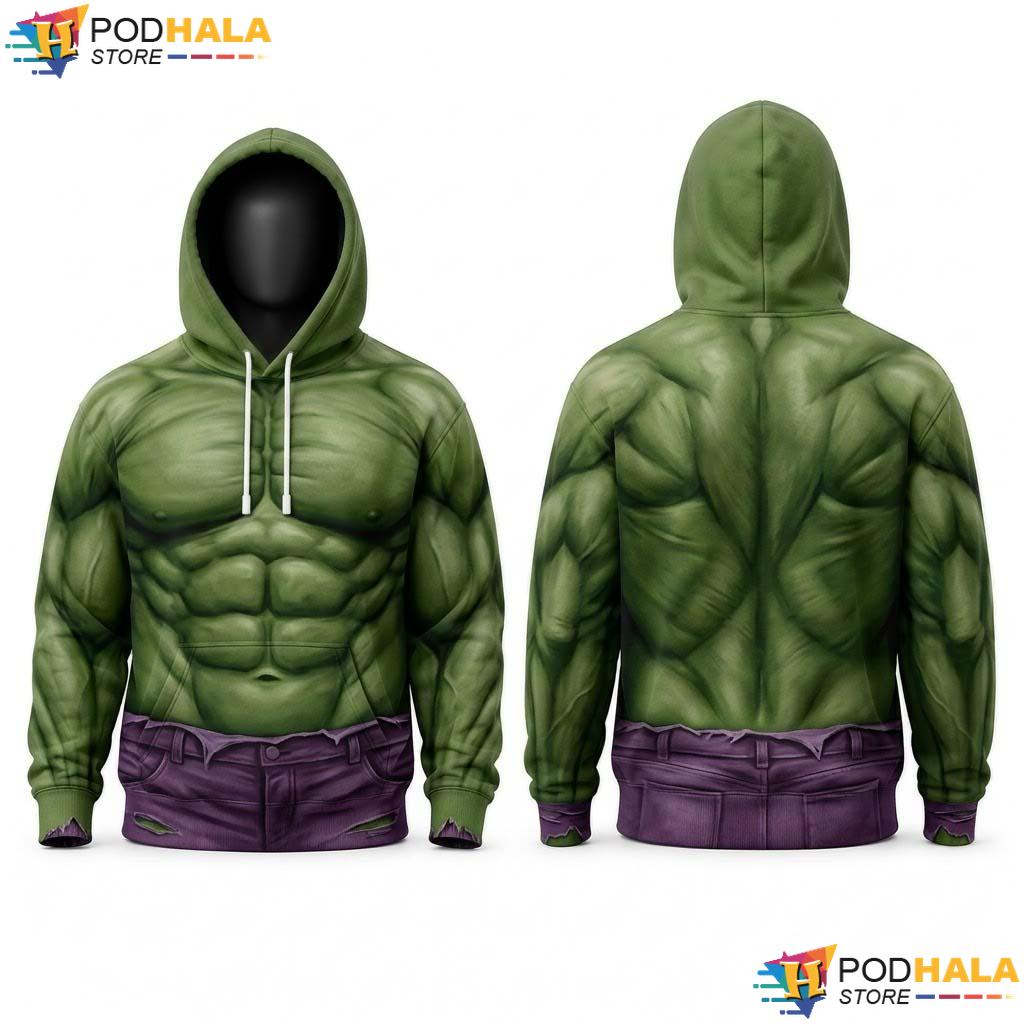 Incredible Hulk Costume 3D Hoodie Green Super Hero Halloween Apparel