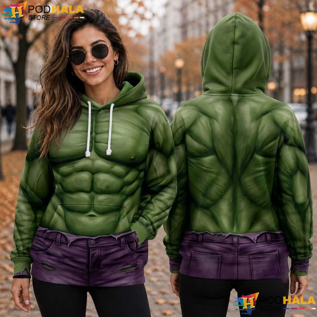 Incredible Hulk Costume All Over Print Hoodie Green Super Hero Halloween Apparel Incredible Hulk Costume All Over Print Hoodie Green Super Hero Halloween Apparel