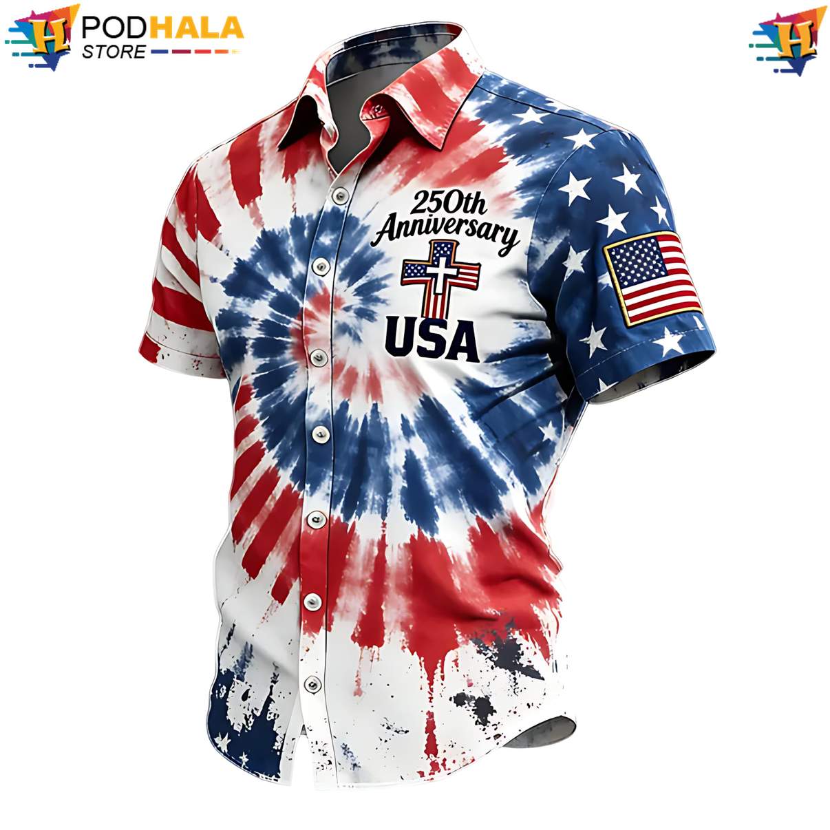 Independence 2026 Men Hawaiian Shirt US 250th Anniversary Flag Patriotic
