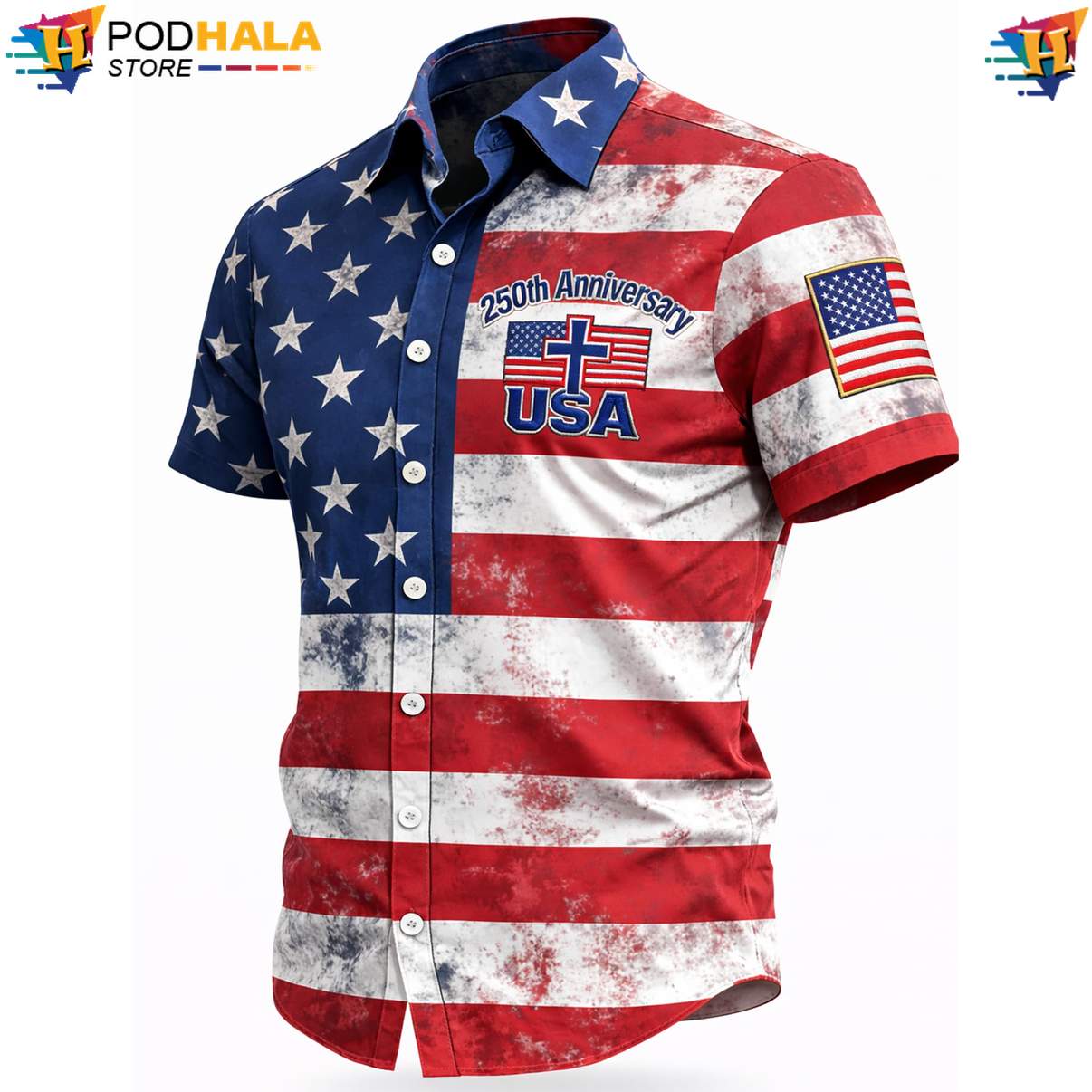 Independence 250th Aloha Shirt US American Flag 1776 Patriotic Mens Outfit