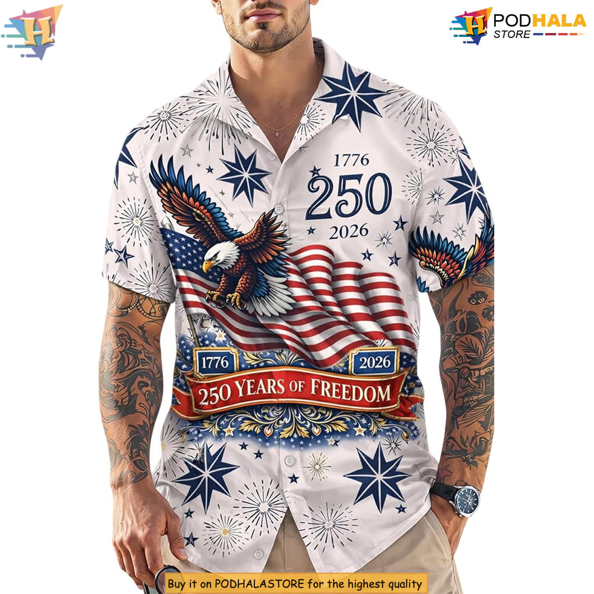 Independence Patriotic USA Hawaiian Shirt 2026 Celebration 250th Fan Apparel