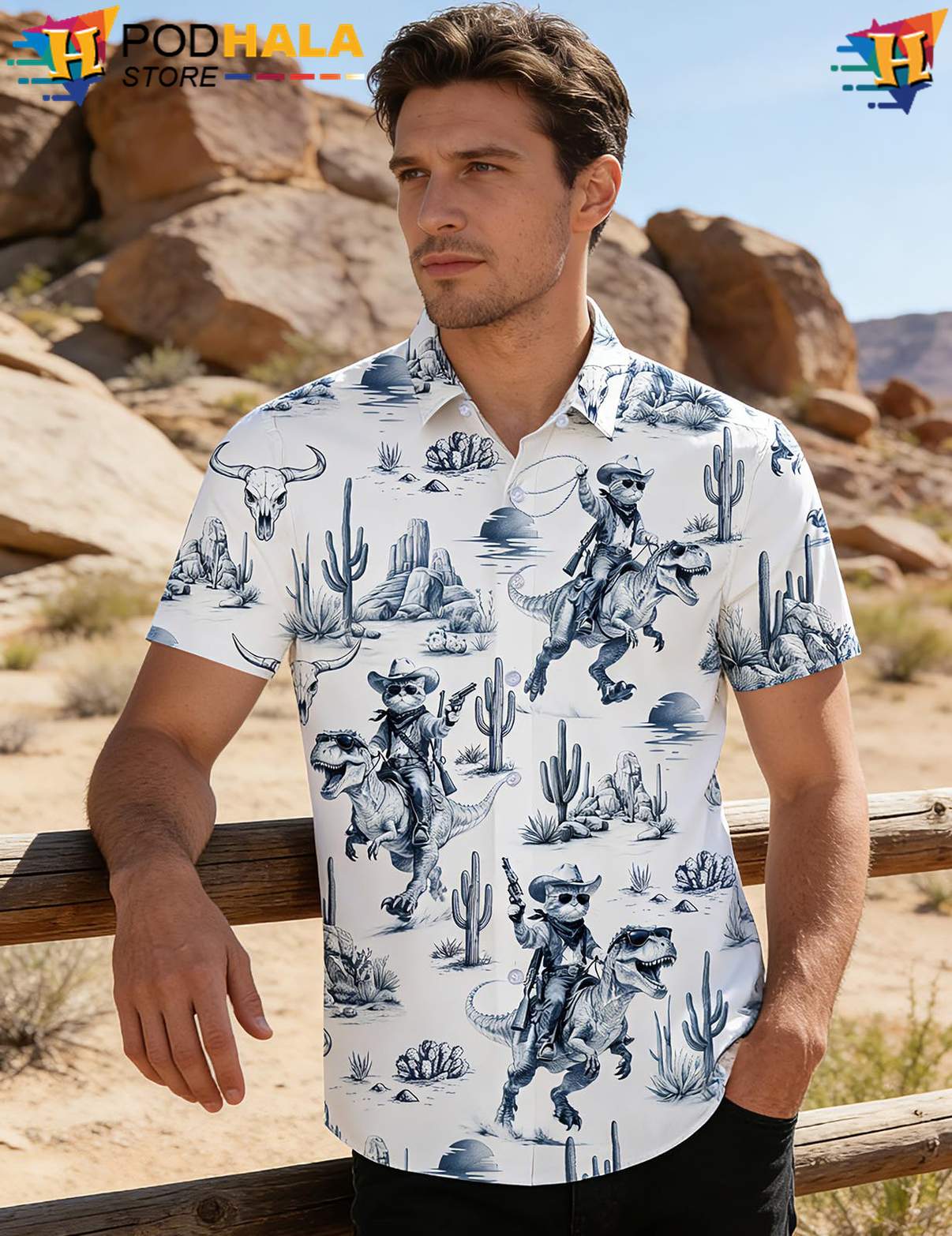 Indigo White Cowboy Tropical Shirt Western Mens Summer Beach Dress Apparel Indigo White Cowboy Tropical Shirt Western Mens Summer Beach Dress Apparel
