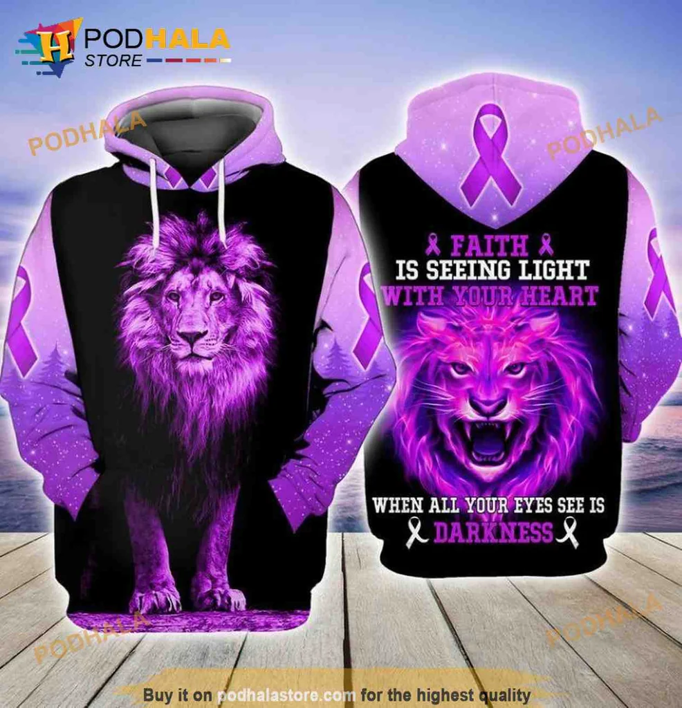 Inspirational Lion 3d Hoodie Featuring Faith Is Seeing Light With Your Heart Design