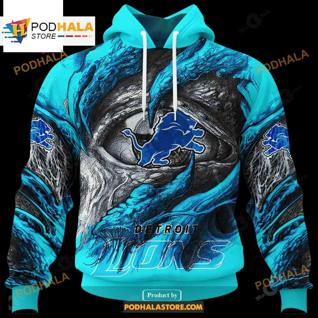 Intense Detroit Lions 3d Hoodie Featuring Fierce Eye Design