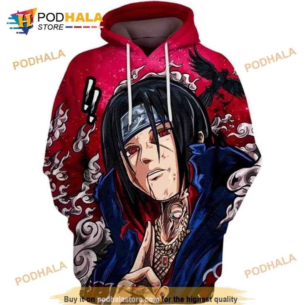 Intense Itachi Uchiha 3d Hoodie With Bold Anime Graphic Design
