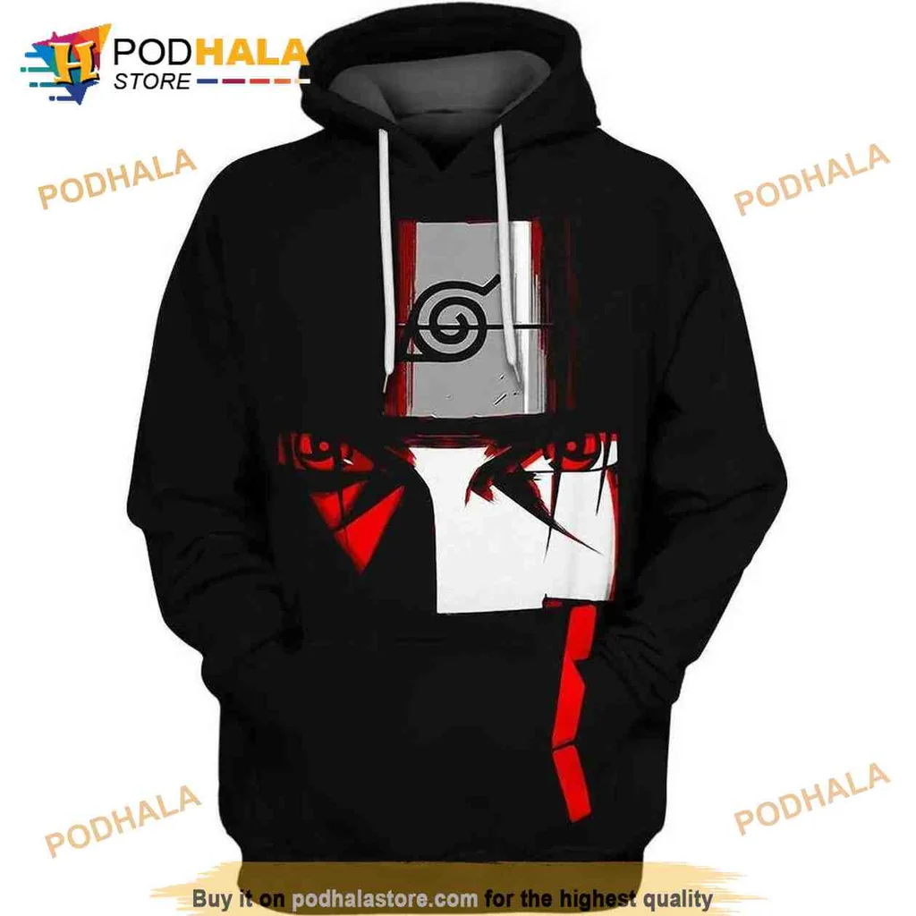 Intense Itachi Uchiha Eyes 3d Hoodie Featuring Bold Anime Design