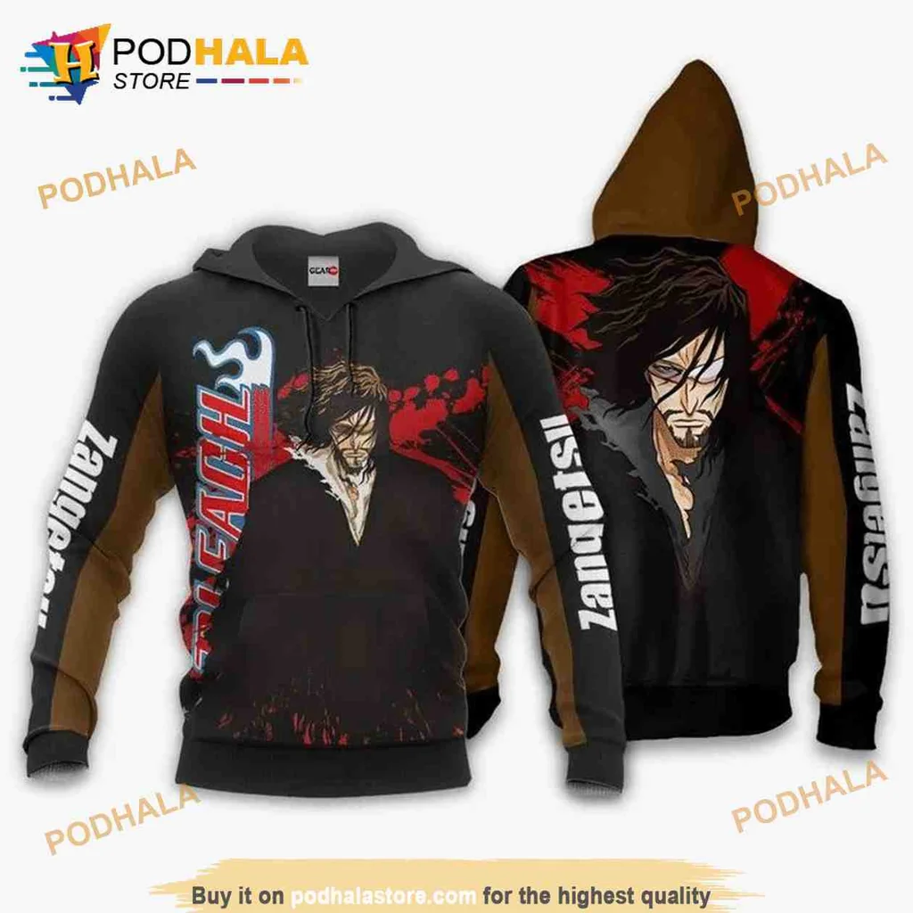 Intense Zangetsu Bleach Anime 3d Hoodie With Striking Red Design