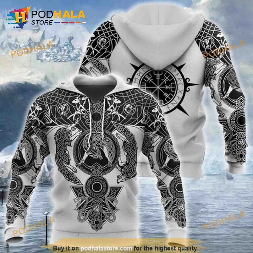 Intricate Viking Dragon 3d Hoodie Featuring Norse Mythology Design