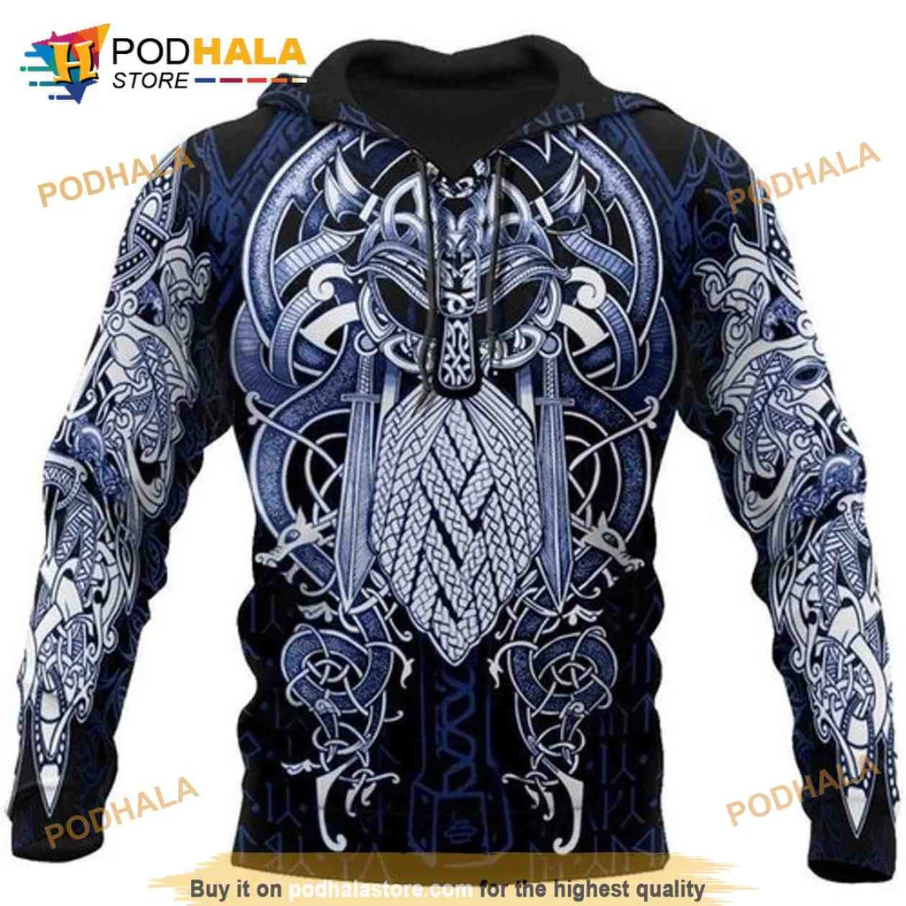 Intricate Viking Helmet 3d Hoodie With Norse Patterns And Textures