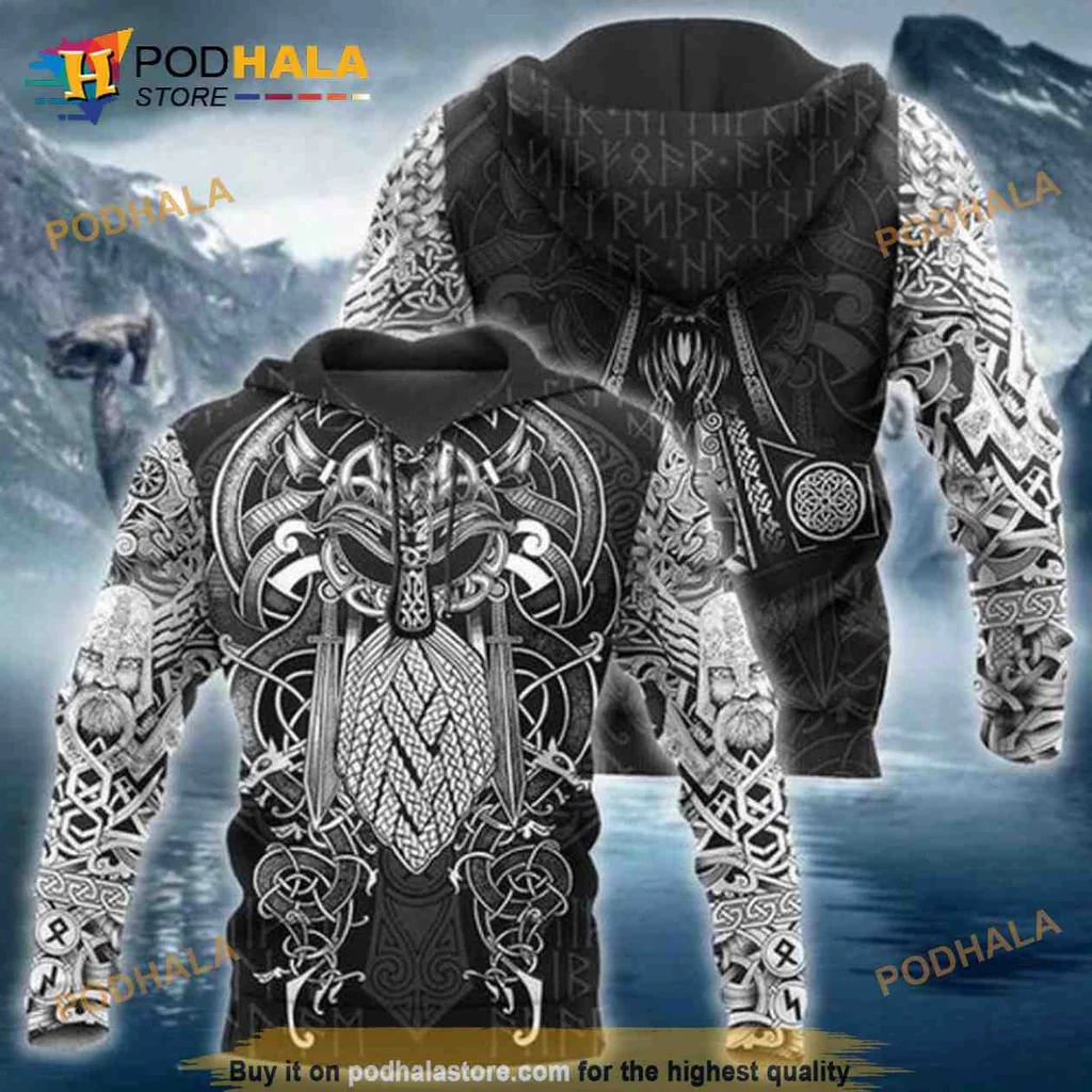 Intricate Viking Knotwork 3d Hoodie Featuring Norse Symbols And Bold Design