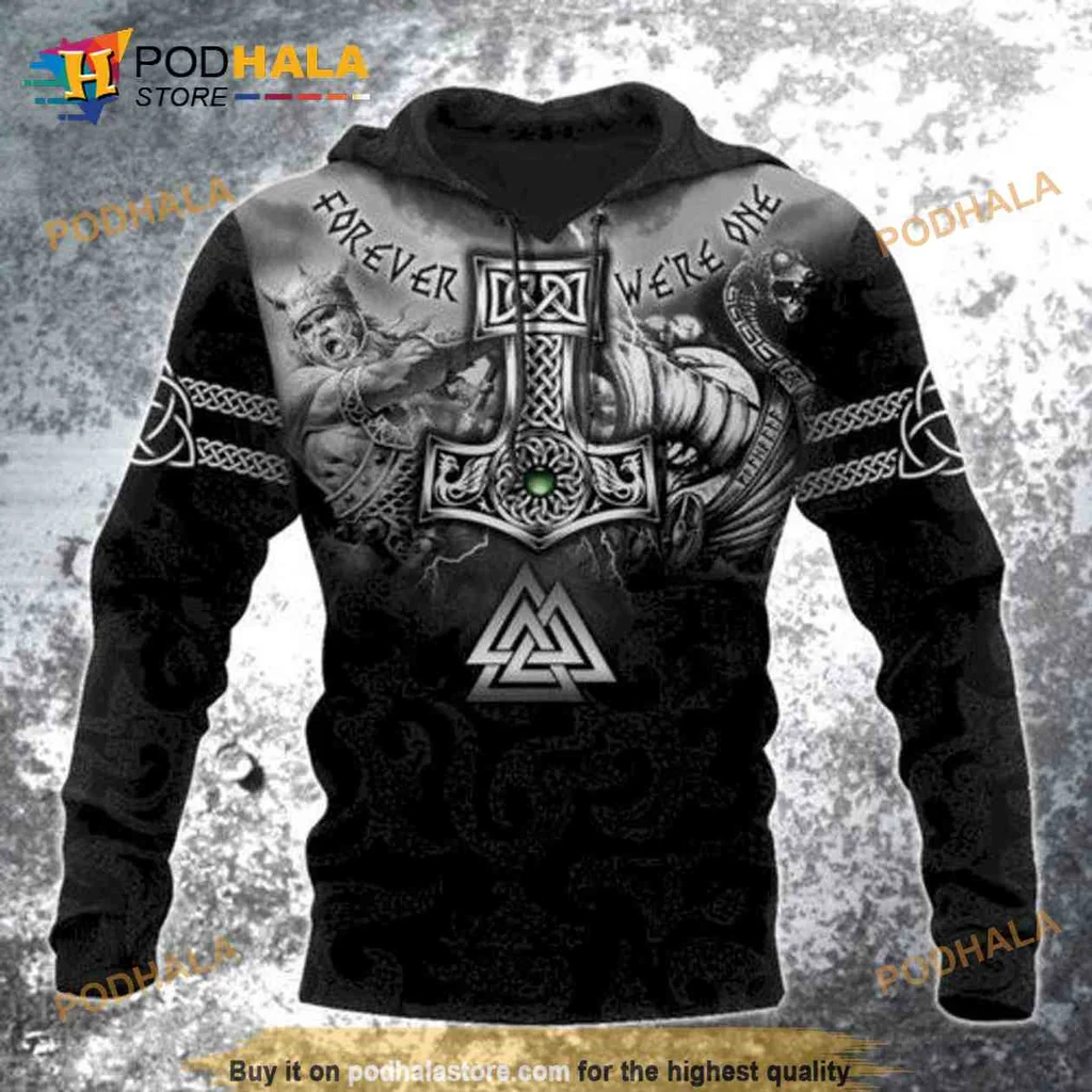 Intricate Viking Warrior 3d Hoodie Featuring Odins Ravens Design