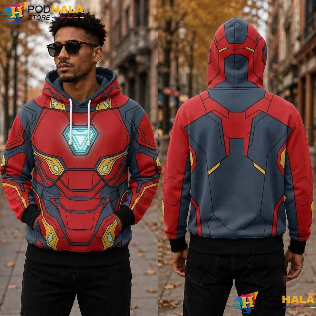 Iron Man Superhero All Over Print Hoodie Red Gold Armor Halloween Cosplay Apparel Iron Man Superhero All Over Print Hoodie Red Gold Armor Halloween Cosplay Apparel