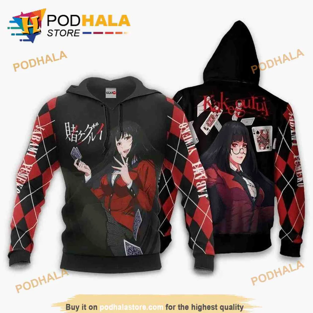 Jabami Yumeko Kakegurui 3d Hoodie With Dynamic Design And Plaid Sleeves