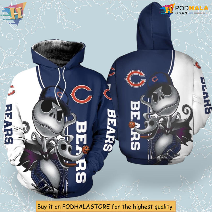 Jack Skellington And Zero Theme Chicago Bears Pullover Hoodie Halloween 3D