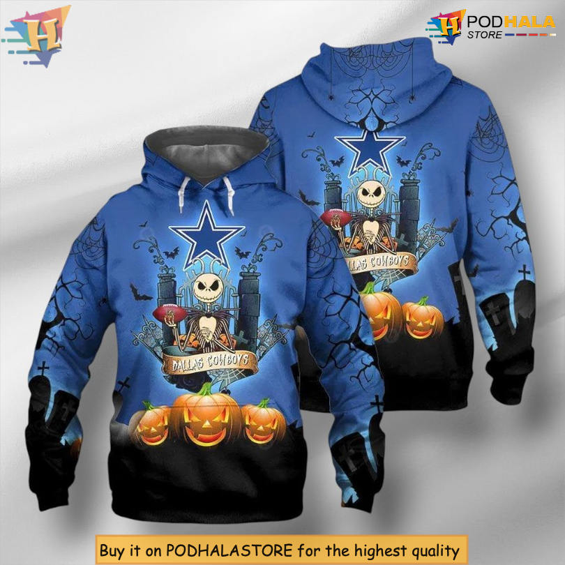 Jack Skellington Halloween Costume Dallas Cowboys Hoodie 3D With Zip Up Design