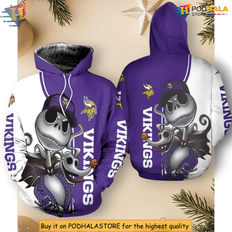 Jack Skellington Zero Theme Minnesota Vikings Full Zip Hoodie Custom Halloween Wear