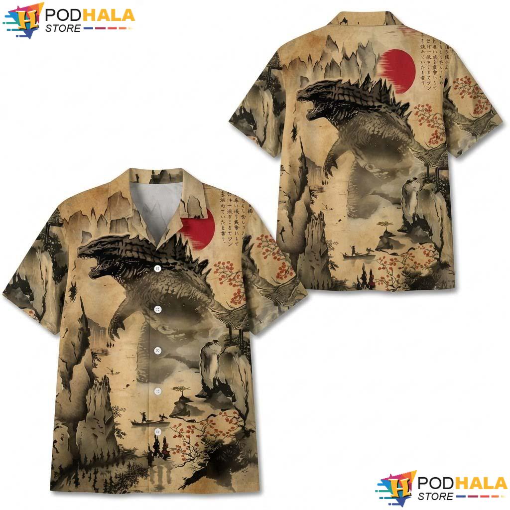 Japanese Kaiju Halloween Hawaiian Shirt Vintage Art Samurai Party Top