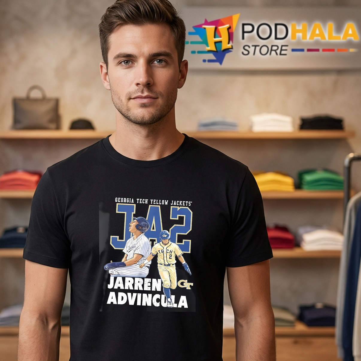 Jarren Advincula JA2 Georgia Tech Shirt Yellow Jackets Baseball Fan Graphic
