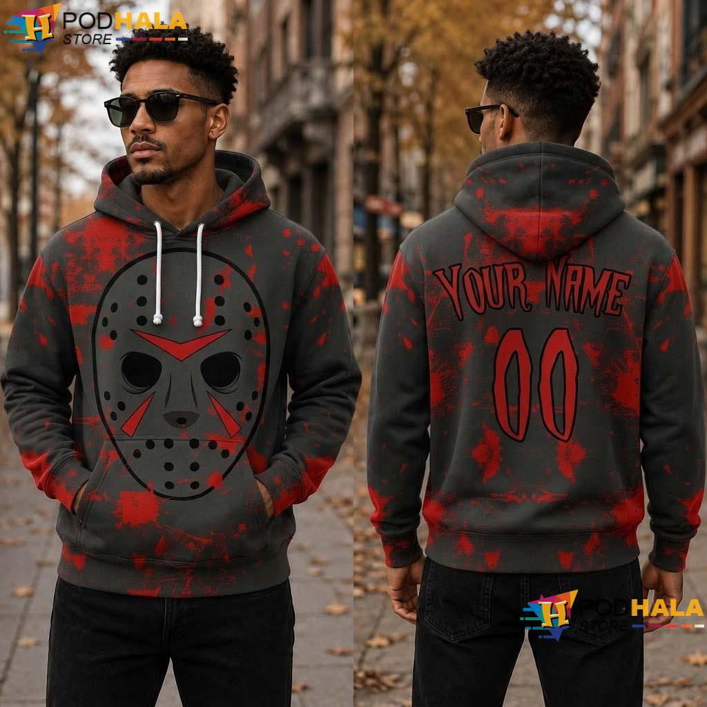 Jason Halloween 3D Printed Hoodie Custom Horror Character Spooky Top - View 1 Jason Halloween 3D Printed Hoodie Custom Horror Character Spooky Top - View 1