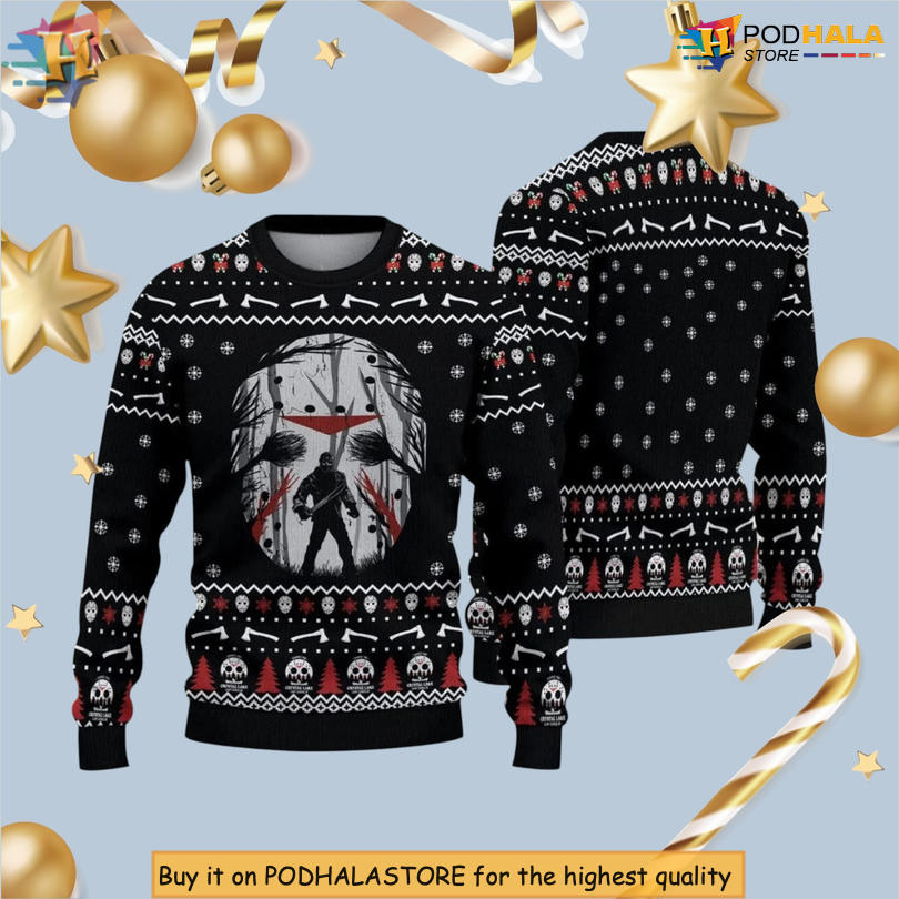 Jason Voorhees Halloween Scene Blood Splatter Design Scary Christmas Sweater Jason Voorhees Halloween Scene Blood Splatter Design Scary Christmas Sweater