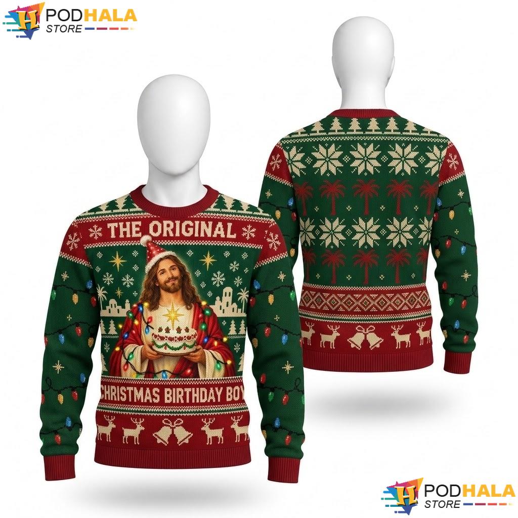Jesus Birthday Boy Festive Ugly Christmas Sweater Funny Xmas Outfit Top