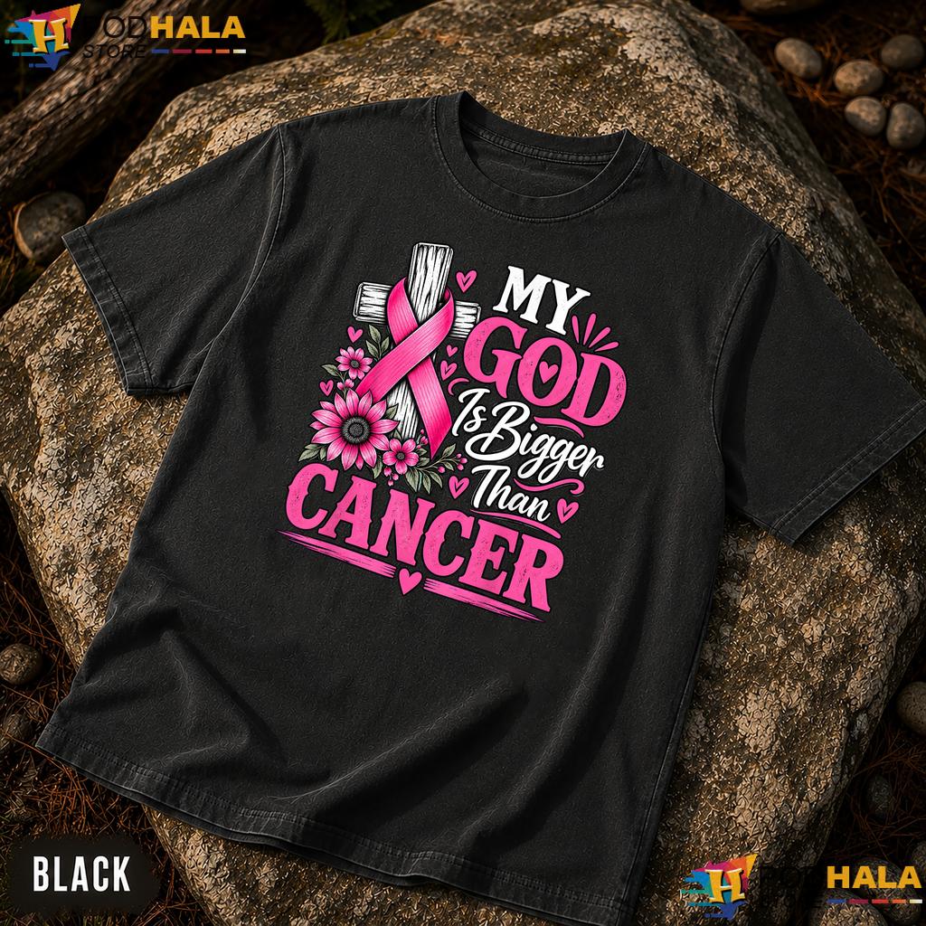 Jesus Christian Bigger Cancer Comfort Colors Tee Breast Awareness